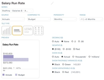 Editing a dashboard tile in Jirav called "Salary Run Rate"