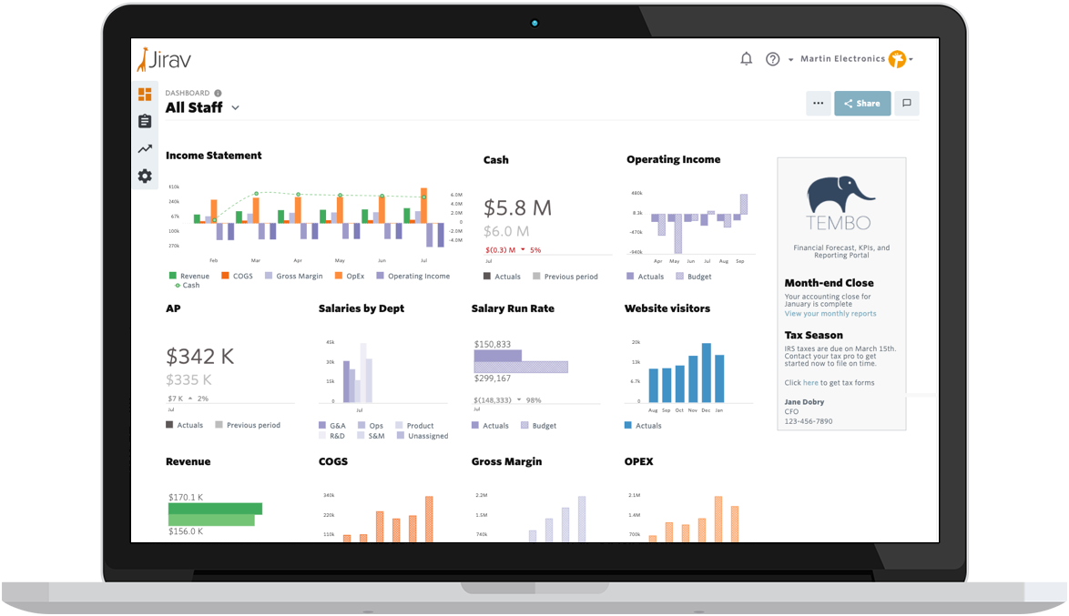 A screenshot of Jirav's beautiful business performance dashboards