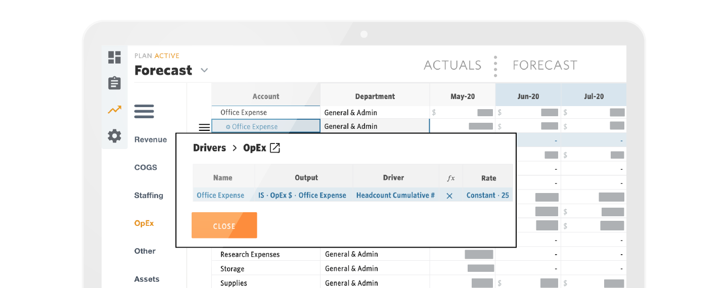 Building an OpEx driver: Cumulative Headcount drives Office Expense